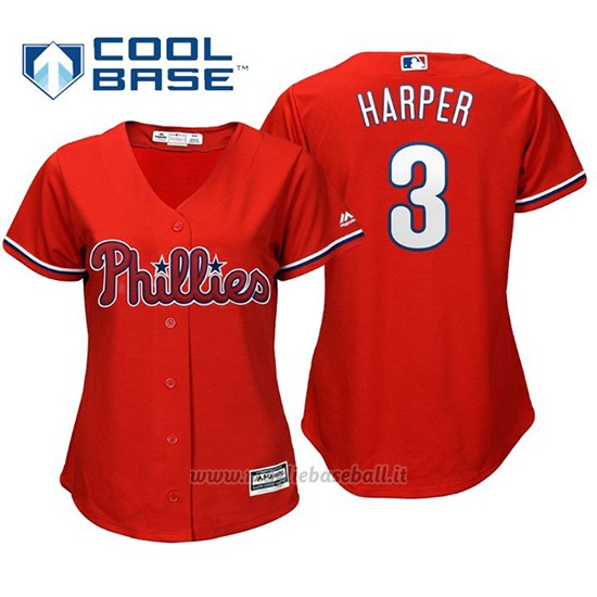 Maglia Baseball Donna Philadelphia Phillies Bryce Harper Cool Base Majestic Replica Rosso